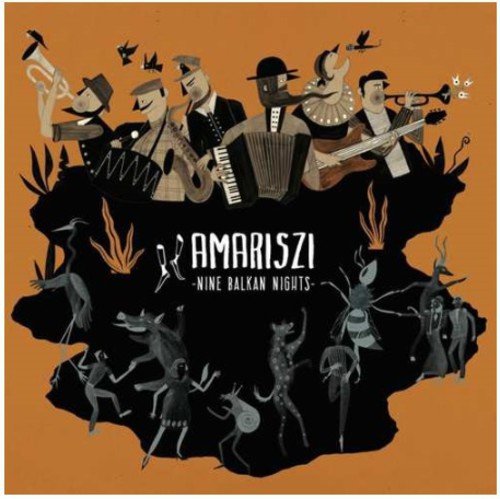 "CD cover art with musicians and dancers on an orange background."