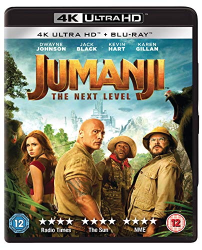 "Blu-ray case for 'Jumanji: The Next Level' with main characters and jungle scene."