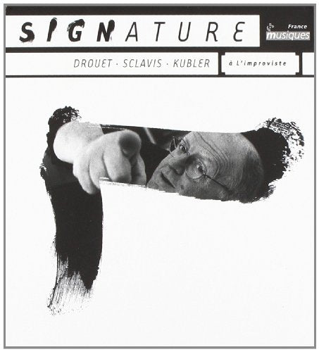 Black and white CD cover featuring a man with glasses and a hand.