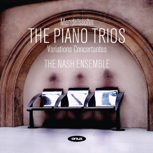CD cover for Mendelssohn piano trios featuring a bench in an archway.