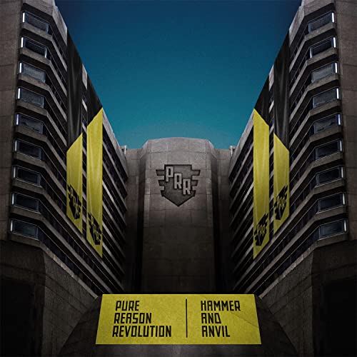 Brutalist architecture with yellow banners and album title "Pure Reason Revolution".