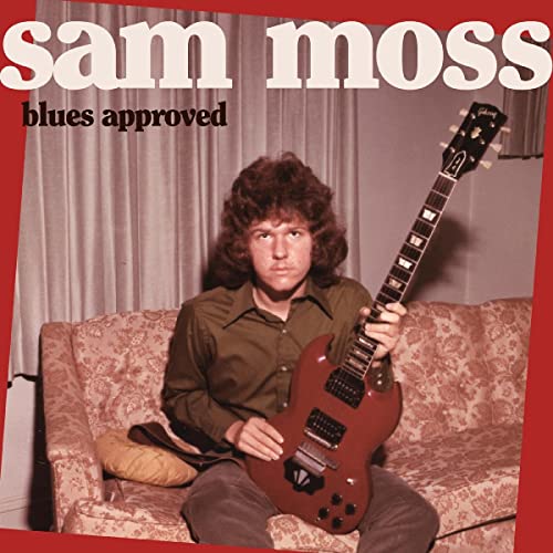 Sam Moss album cover featuring a musician with a red electric guitar.