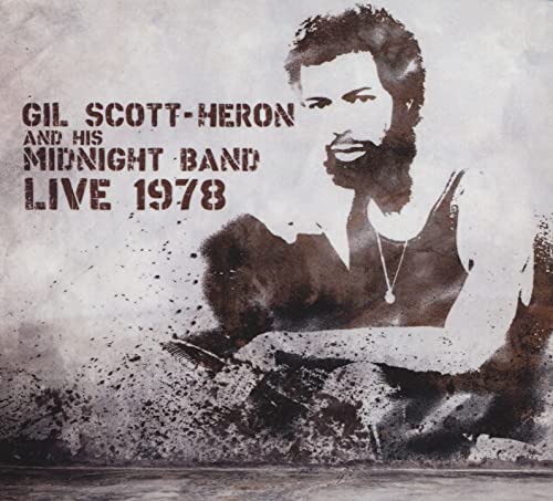Gil Scott-Heron album cover, black and white portrait, “Live 1978”.
