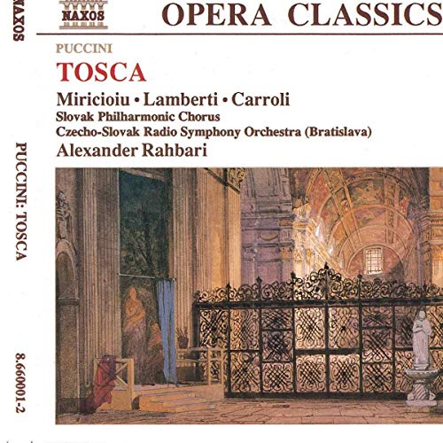Naxos CD cover for Puccini’s *Tosca* featuring church interior artwork.