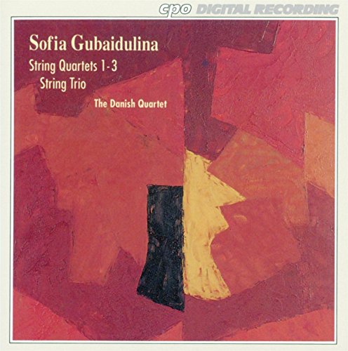 "CD cover with abstract red, black, and yellow painting and white text."