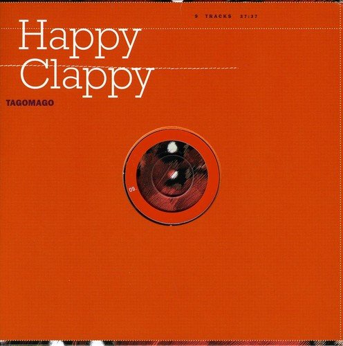 "Orange CD cover with 'Happy Clappy' text and a camera lens image."