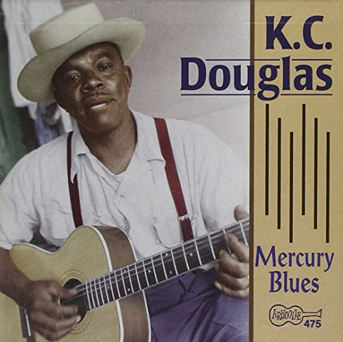 Album cover with man playing guitar, wearing hat, and suspenders, on beige background.