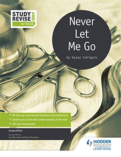"Book cover with medical scissors and title 'Never Let Me Go' in a black circle."