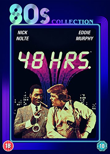 DVD cover for "48 Hrs." with Eddie Murphy and Nick Nolte handcuffed together.