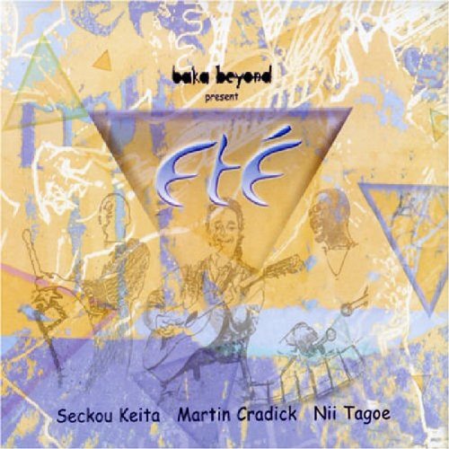 "Album cover with abstract yellow and blue background, featuring sketched musicians and text."