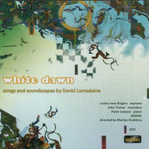 "Album cover art for 'White Dawn' by David Lumsdaine, featuring abstract shapes and text."