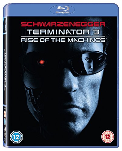 "Blu-ray case for Terminator 3 with a cyborg's face and Arnold Schwarzenegger's reflection."