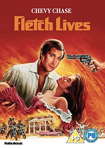 DVD cover for "Fletch Lives" featuring Chevy Chase holding a woman and a gun.
