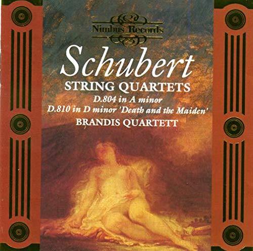 A CD cover featuring a painting of a man, with "Schubert String Quartets" text.