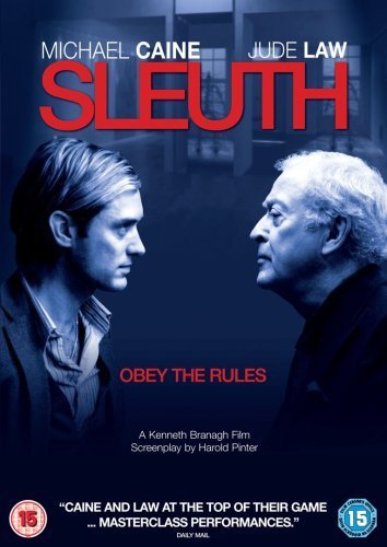 DVD cover for “Sleuth” featuring Michael Caine and Jude Law facing each other.
