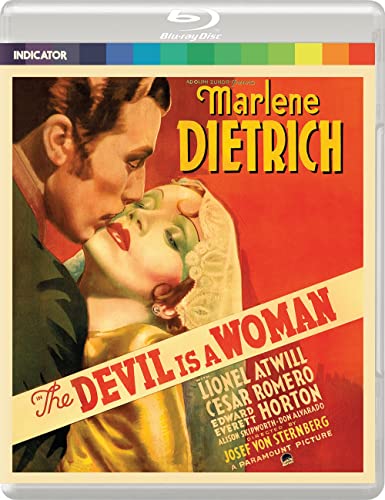 Blu-ray cover for "The Devil Is A Woman" featuring Marlene Dietrich.