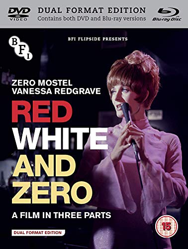 “Red, White And Zero” Blu-ray cover featuring Vanessa Redgrave with a microphone.