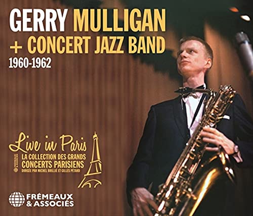 Gerry Mulligan album cover: musician with saxophone, Paris skyline, and text.