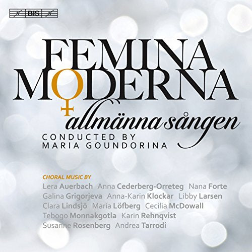 "CD cover with 'FEMINA MODERNA' title, names, and blurred white background."