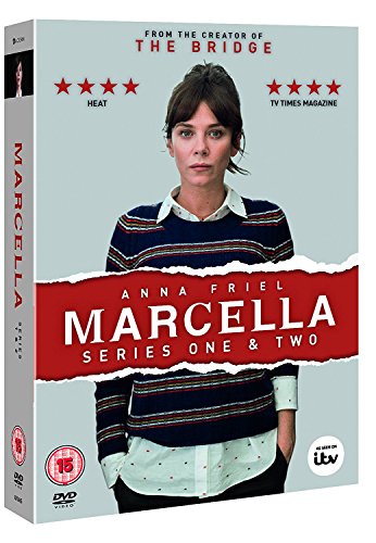 DVD case for "Marcella" with Anna Friel on the cover, light blue background.