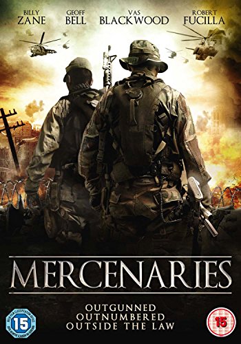 DVD cover for "Mercenaries" showing two soldiers with guns amidst explosions and helicopters.