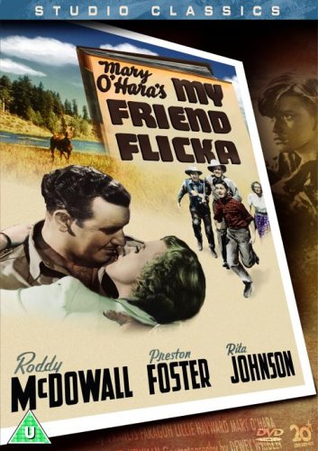 My Friend Flicka" DVD cover featuring a boy and a horse in a western scene.