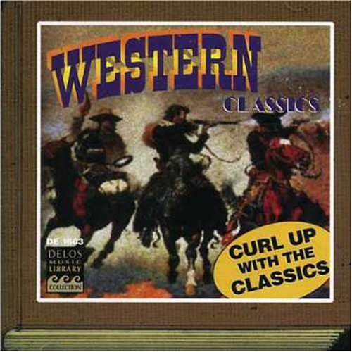 "CD cover with cowboys on horseback and 'Western Classics' title on a brown background."
