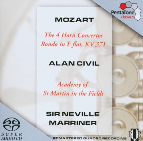 CD cover for Mozart’s Horn Concertos featuring Alan Civil and Neville Marriner.