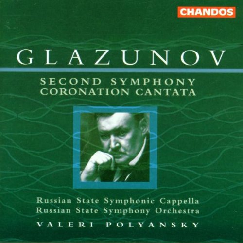 "CD cover with composer's portrait and title 'Glazunov Second Symphony Coronation Cantata'."
