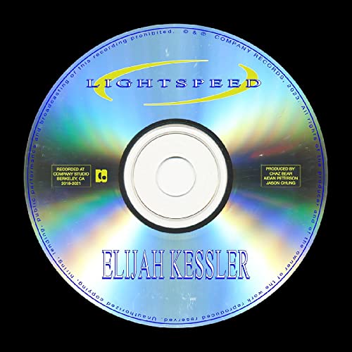 Iridescent CD for Elijah Kessler’s “Lightspeed” album, with text and central hole.