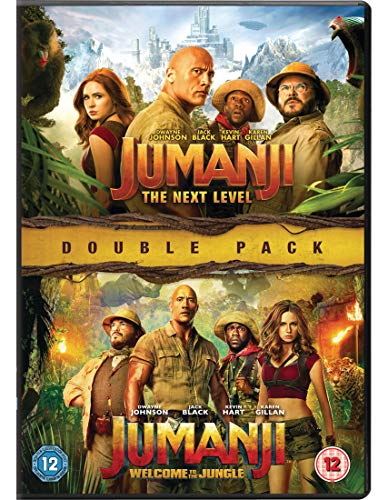 "Jumanji DVD double pack cover featuring 'Welcome to the Jungle' and 'The Next Level'."