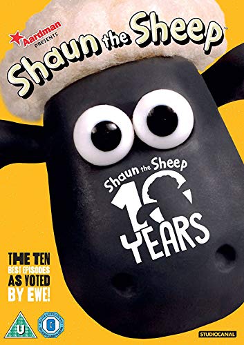 Shaun the Sheep DVD cover featuring a close-up of Shaun’s face and “10 Years”.