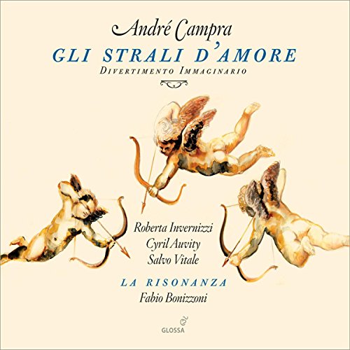 "Album cover with three cherubs shooting bows and arrows, beige background, blue and black text."