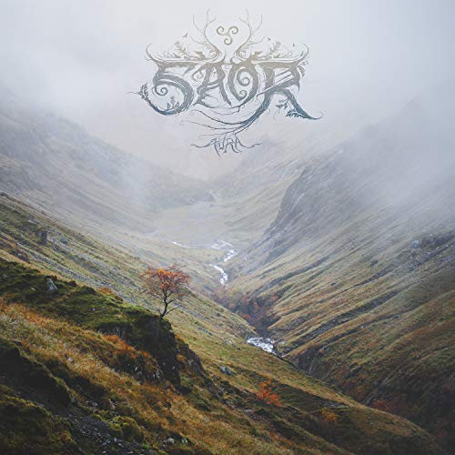 CD cover: misty mountains with ornate band logo "Saor" above.