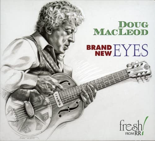 Pencil portrait of Doug MacLeod playing a resonator guitar, album cover.