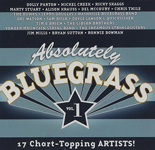 "Bluegrass music compilation album cover with 17 artist names and a starburst design."