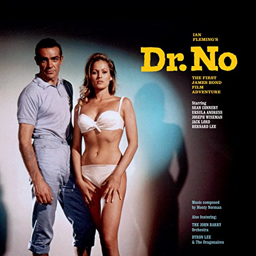 "Album cover for Dr. No soundtrack featuring Sean Connery and Ursula Andress."