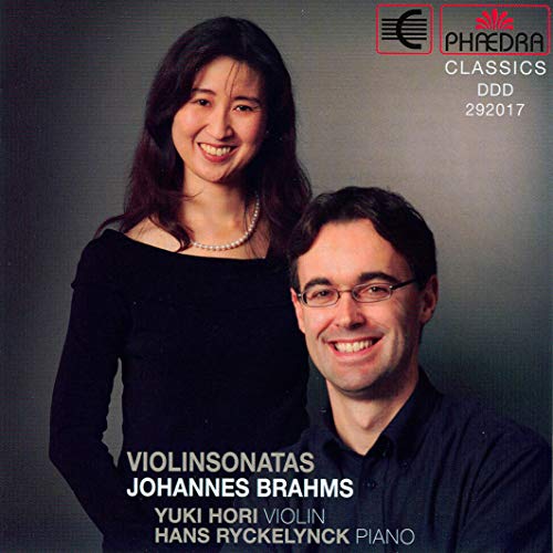 CD cover featuring portraits of a violinist and pianist, Brahms’ violin sonatas.