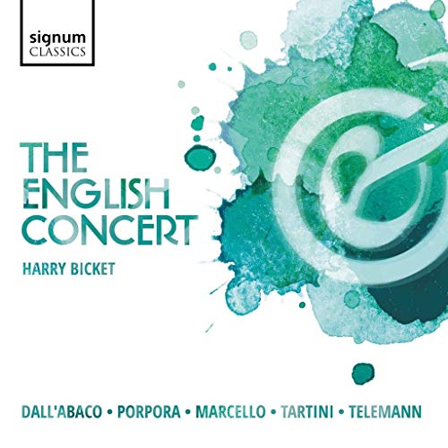 CD cover for "The English Concert" featuring teal watercolor splashes.