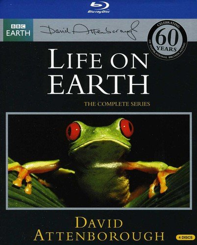 Blue "Life on Earth" Blu-ray case with green frog on black background.
