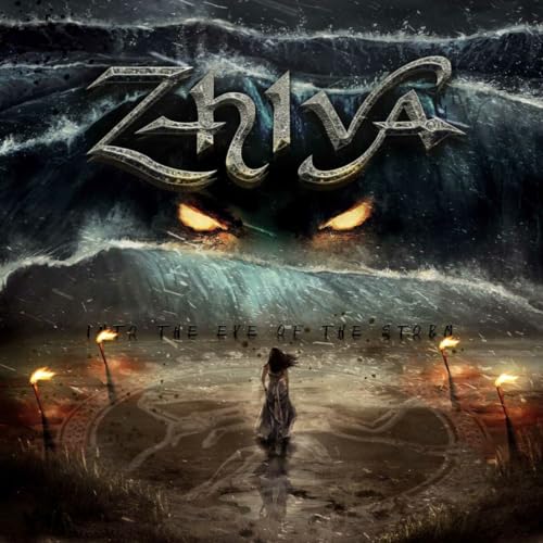 CD cover: stormy ocean, glowing eyes, and a lone figure on land.