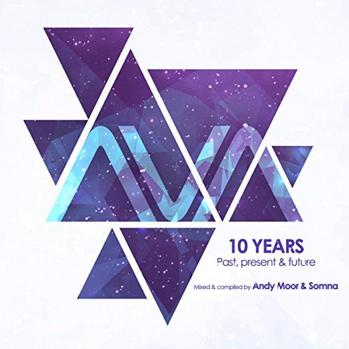 Album cover with purple geometric triangles, starry space background, and text reading 10 Years.