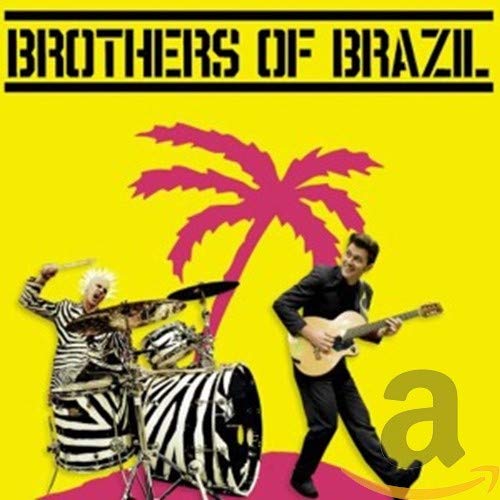 CD cover with two musicians, a drummer and guitarist, and a palm tree.