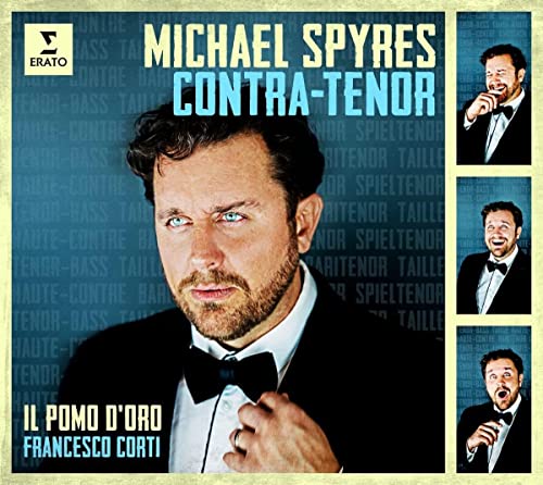 CD cover featuring portrait of countertenor Michael Spyres and smaller performance images.
