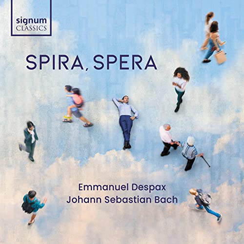 CD cover: people in business attire amidst a cloudy blue sky.