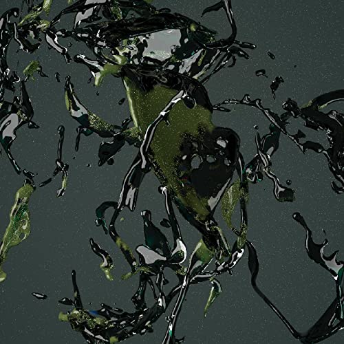 Abstract dark green and black splatter design, album artwork.