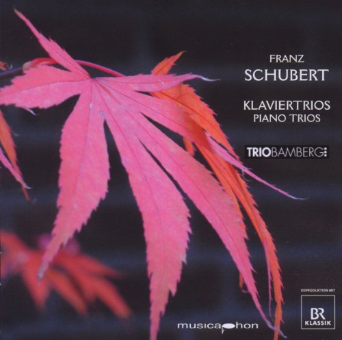 CD cover for Schubert Klaviertrios by Trio Bamberg with a maple leaf.