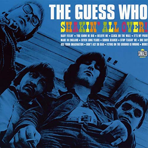 "Blue-toned vinyl album cover featuring The Guess Who band members looking upwards."