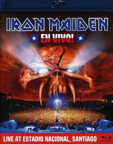 Iron Maiden "En Vivo!" Blu-ray cover with Eddie and a concert crowd.