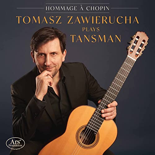 Classical guitarist Tomasz Zawierucha with a guitar, album cover art.